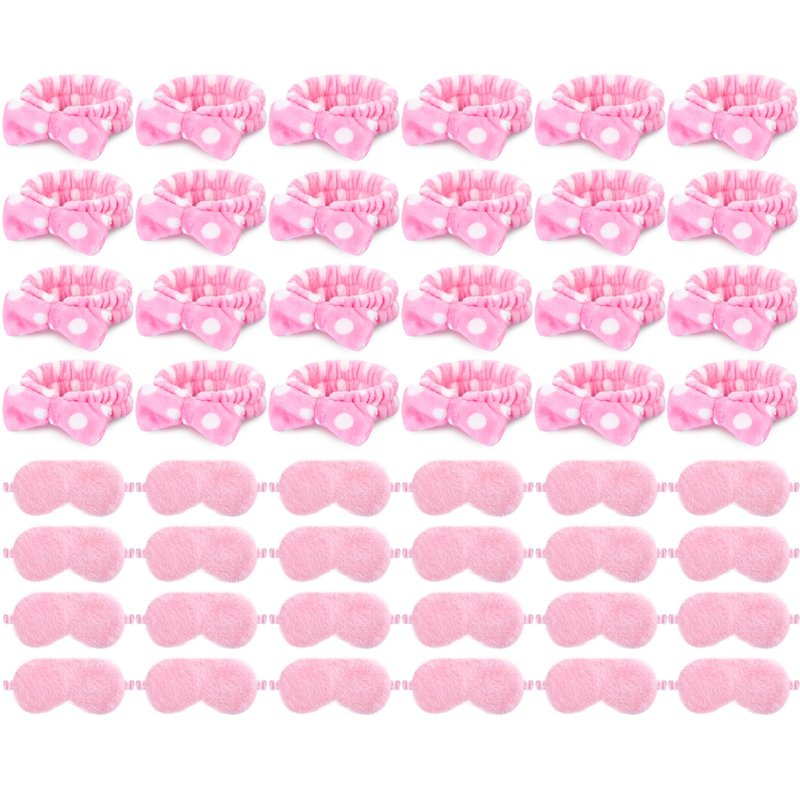 Maiteenly 24 Pieces Spa Sleepover Party Favors Supplies Include Spa Headband Sleep Eye Mask Bulk for Women Adult Slumber Wedding Birthday Bachelorette Party Supplies (Pink and Dot)