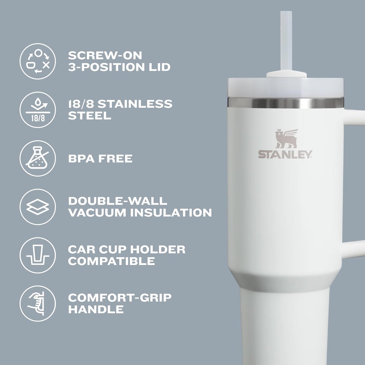 STANLEY Quencher H2.0 Tumbler - 30 oz Insulated Stainless Steel with Handle & Straw | BPA-Free Dune