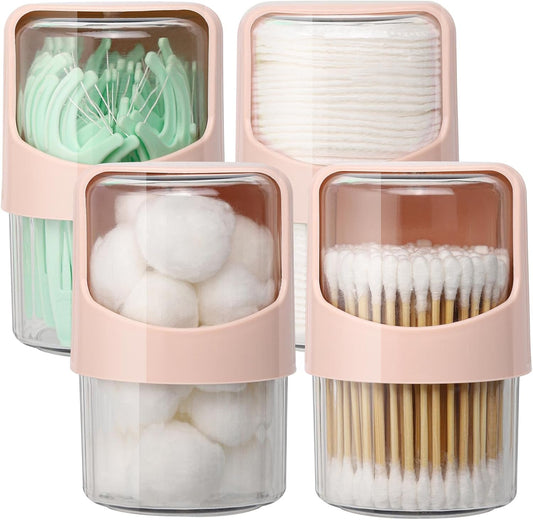 Tbestmax Rotating Qtip Holder Dispenser - 4 Pack Vanity Organizer for Cotton Swabs & Makeup - Pink