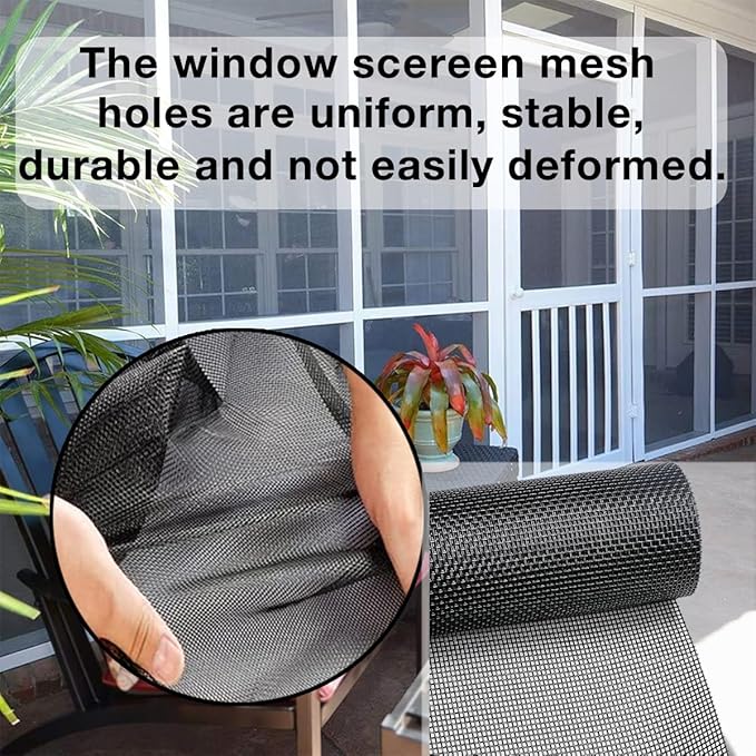36IN*100FT Window Screen Mesh,Fiberglass Screens Roll,Pet Proof Window Screen Replacement,DIY Screening Mesh Netting for Windows, Door, Pool, Porch,Patio -Black (90cm*30m)