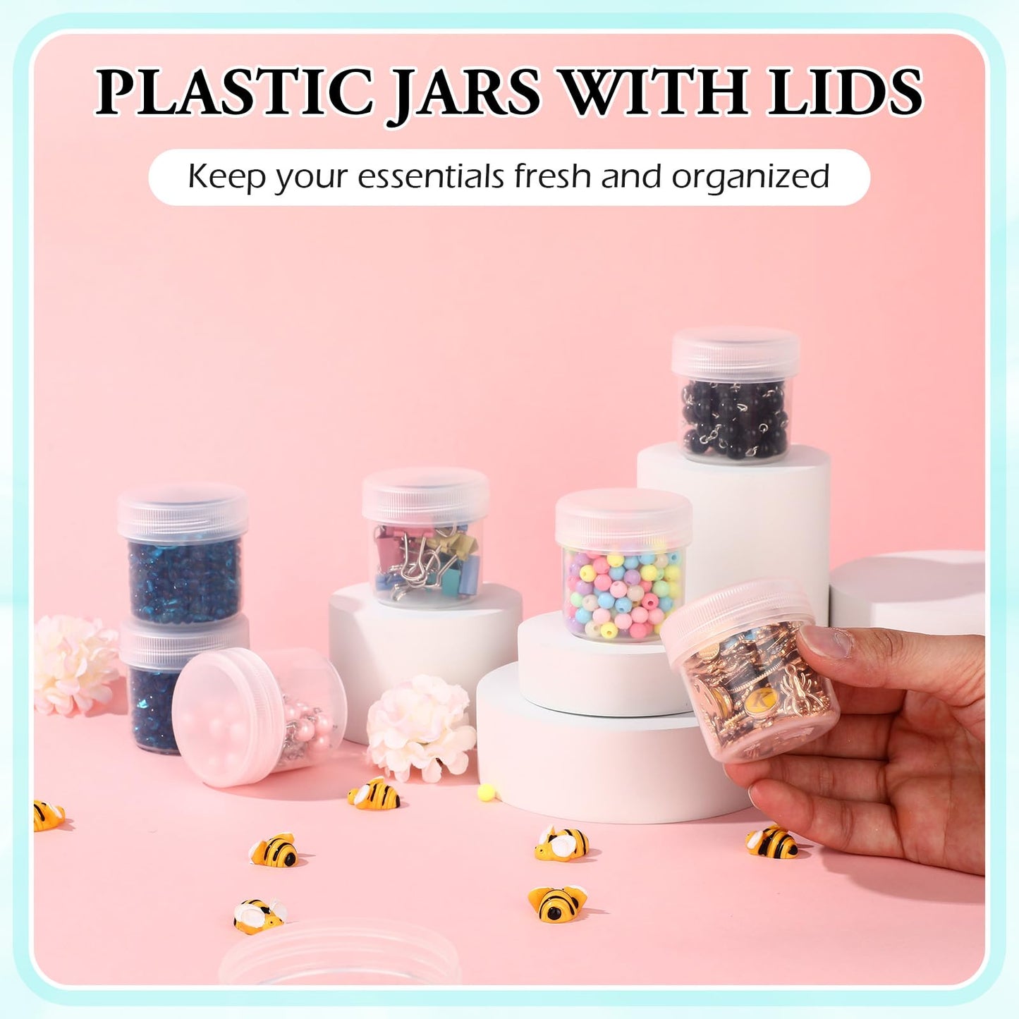 Meanplan 100 Pcs 1.7 oz Plastic Container Jars with Lids Round Leak Proof Refillable Small Cosmetic Jars for Lotion, Cream, Makeup, Eye Shadow, Rhinestone, Samples, Pot, Travel Storage(Clear)