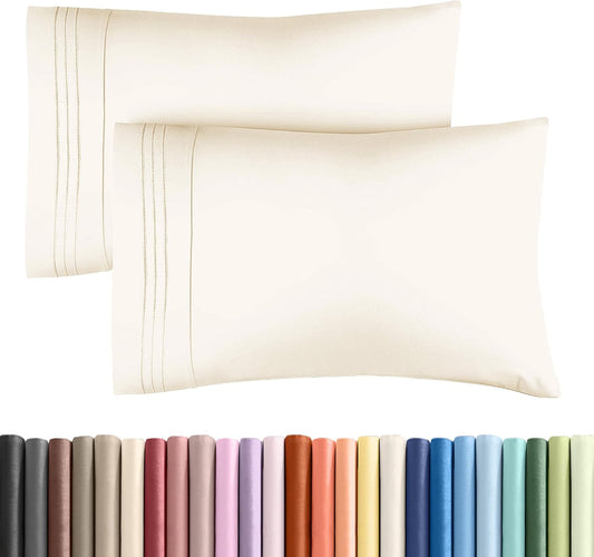 Skiennix Queen Pillow Cases Set of 2 - Ultra Soft Hotel Quality Covers - Wrinkle Free & Fade Resistant - Off White