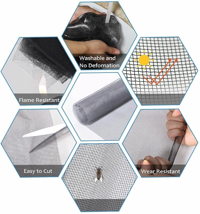 Windows Screen and Screen Door Repair Kit - 48"x118" Fiberglass Mesh Gray with Rolling Tool/Hook/Ruler/Cutter/Spline - Window Screen & Sliding Screen Door Replacement for Windows, TOOLTRIZ