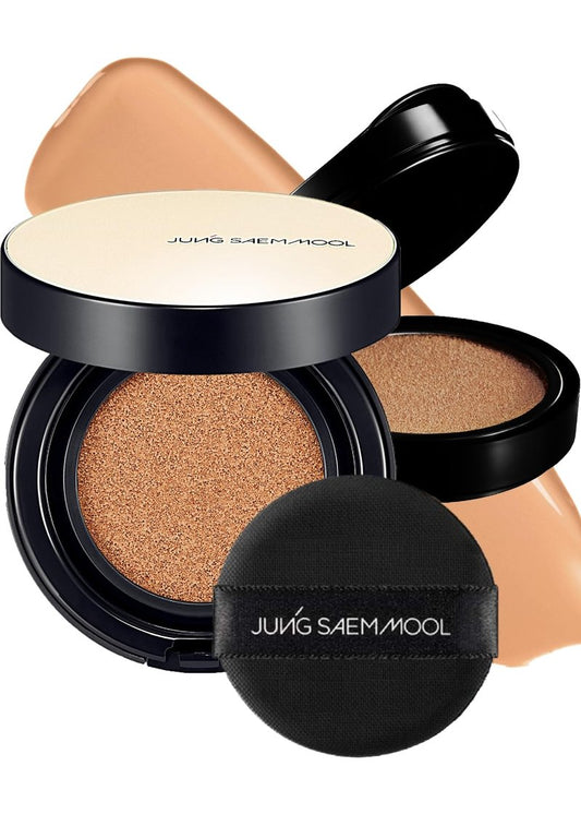 JUNG SAEM MOOL Essential Skin Nuder Longwear Cushion 0.98 Fl Oz, Refill Included, 24H Lasting Korean Cushion Foundation with High Coverage, Semi-Matte Natural Finish (SPF 50, 23 Medium Deep)