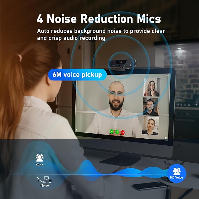 VIZOLINK 4K Webcam, Computer Camera with 4 Noise-canceling Microphones for Computer/Laptop/Mac, Privacy Cover and Tripod, Work with Video Conference, Live Streaming, Gaming, Video Calls, Zoom