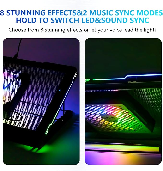 G-STORY Gaming Laptop Cooling Pad with Movable Fan and Automatic Speed Adjustable by Temperature,Music Sync RGB Light,Low Noise Laptop Cooler 3 Speed 1500/1750/2000RPM(140MM) Stand 12–17.3" Notebook