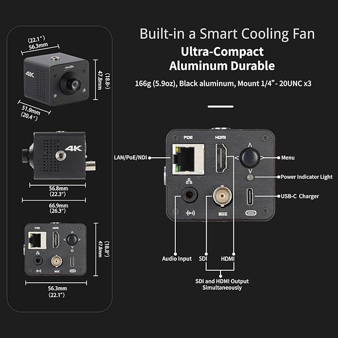 zowietek 4K Native NDI|HX3 POV Box Camera PoE, ZowieCAM, SDI & HDMI & UVC Output, Standalone RTSP/RTMP(s)/SRT Live Streaming, Ultra-Compact, Interchangeable Lens, PC/Mobile Phone/Tablet Control (CS)