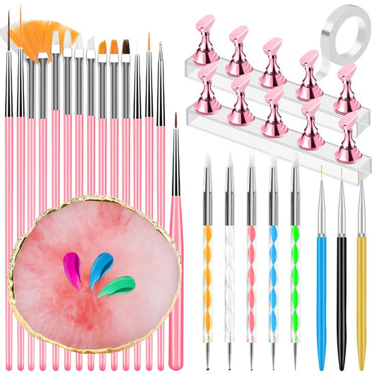 YOOVR Nail Art Design Tools, Nail Stand Holder for Painting Nails, Nail Art Brushes, Nail Dotting Sculpting Gel Tool, French Tip Tool Liner Brushes, Resin Nail Art Palette, Nail Stuff for Nail Techs