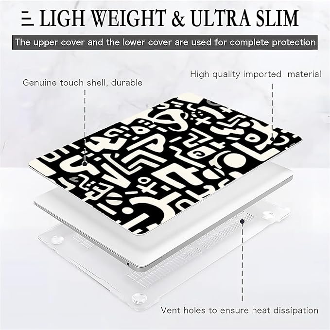 COTAIL Compatible with MacBook Air 13.3 13.6 Inch Case 2022 2021 2020 2019 Plastic Hard Shell Case Cover,13.3 Pro(A1706/A1708/A1989/A2159/A2289/A2338), Black and White Letters