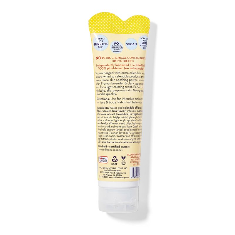 California Baby Calendula Cream | 100% Plant-Based Moisturizer | Lavender Baby Lotion | Face Moisturizer For Dry Skin | Hypoallergenic | 4 oz / 113g