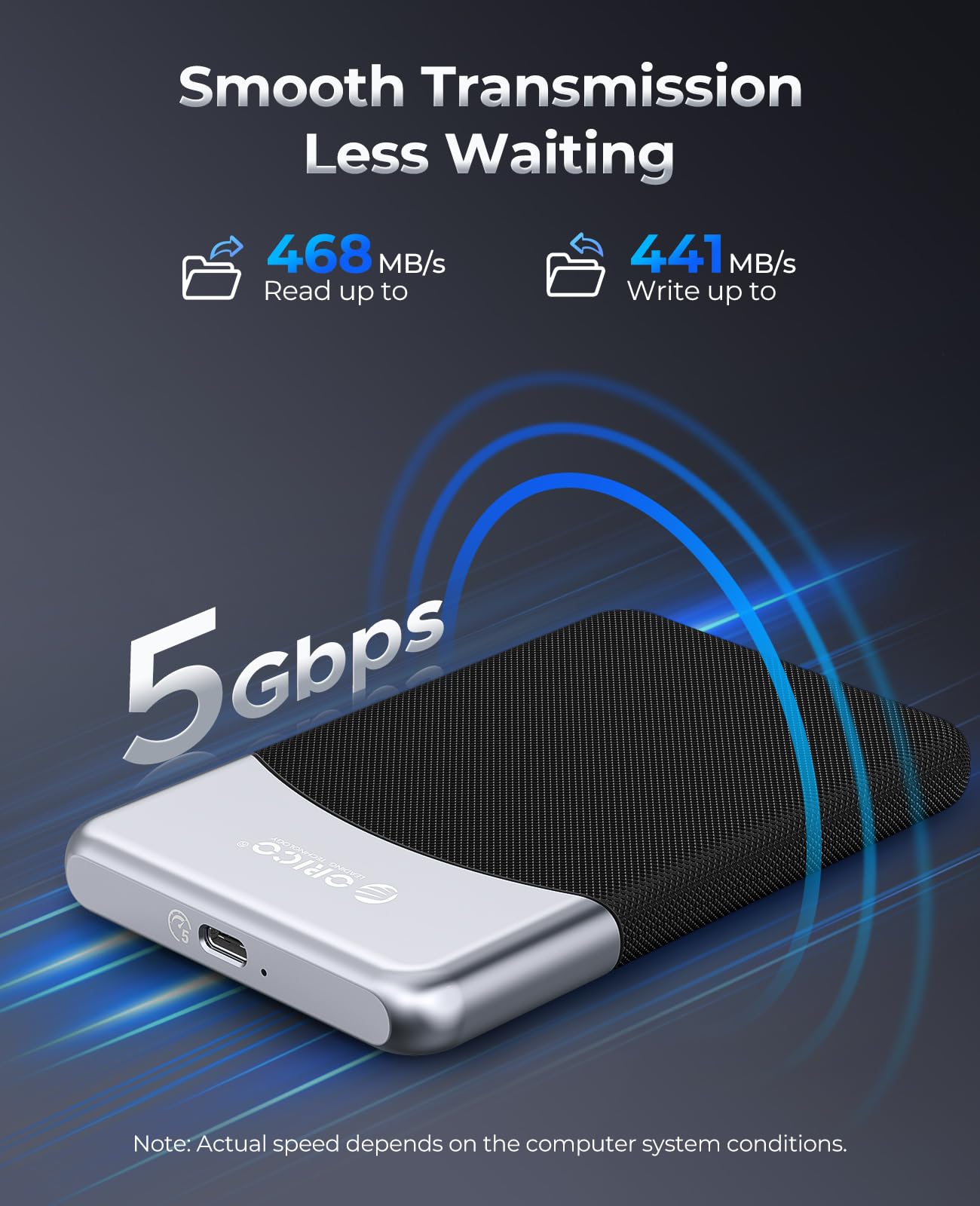 ORICO 512GB External SSD with 2 in 1 USB C Cable, Portable Solid State Drive USB 3.2 Gen 1 Up to 460MB/s, Dust and Drop Resistance, Reliable Storage for USB-C Smartphone, PC, Tablet, Labtop - M25PRO