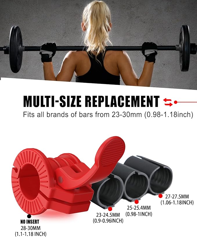 ZY-HUAN Barbell Clips 1 inch Barbell Clamps 0.9-1.18inch Quick Release Weight Clips for Bars Multi-Size Adjustable Olympic Barbell Clamps (All red 0.9-1.18inch)