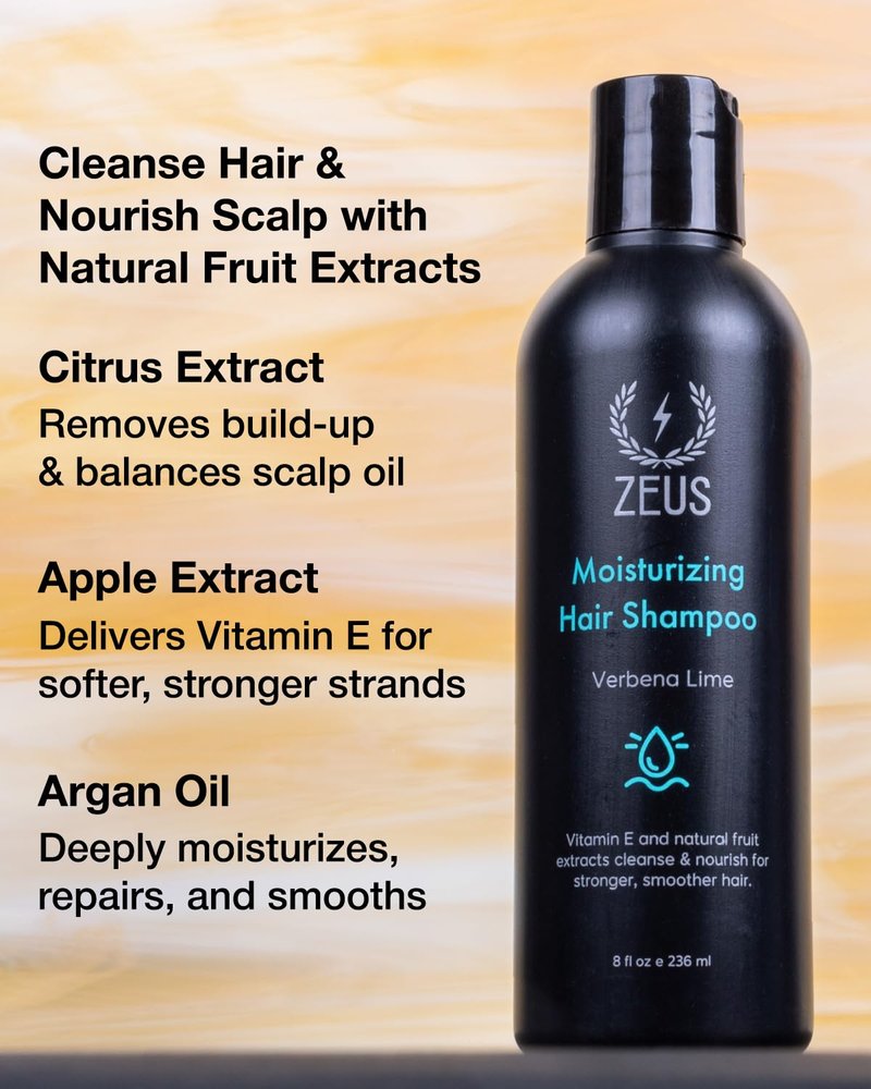 ZEUS Advanced Moisturizing Shampoo for Men with Vitamin E & Natural Fruit Extracts for Smooth, Healthy, Restoring Hair, Cleanse & Balance Scalp (Made in USA) 8 oz.