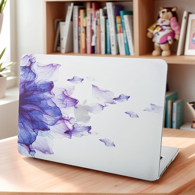 KECC Ultra Thin Case for MacBook Air 13 inch 2022-2018 Release M1 Chip, Lightweight Plastic Hard Shell for MacBook Air 13.3” + Keyboard Cover + Sleeve, Purple Flower