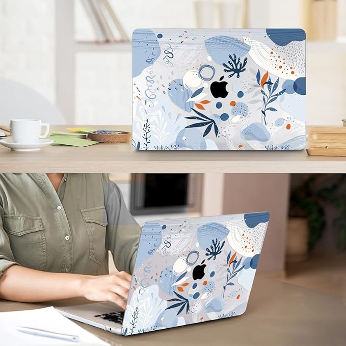 HOHAIYOO Compatible with 2026 2025-2022 MacBook Air 13.6 inch Case A3449 M5 A3240 M4 A3113 M3 A2681 M2 with Touch ID, Plastic Hard Shell Case&Keyboard Film&Screen Protector&Webcam Cover, Blue Graffiti