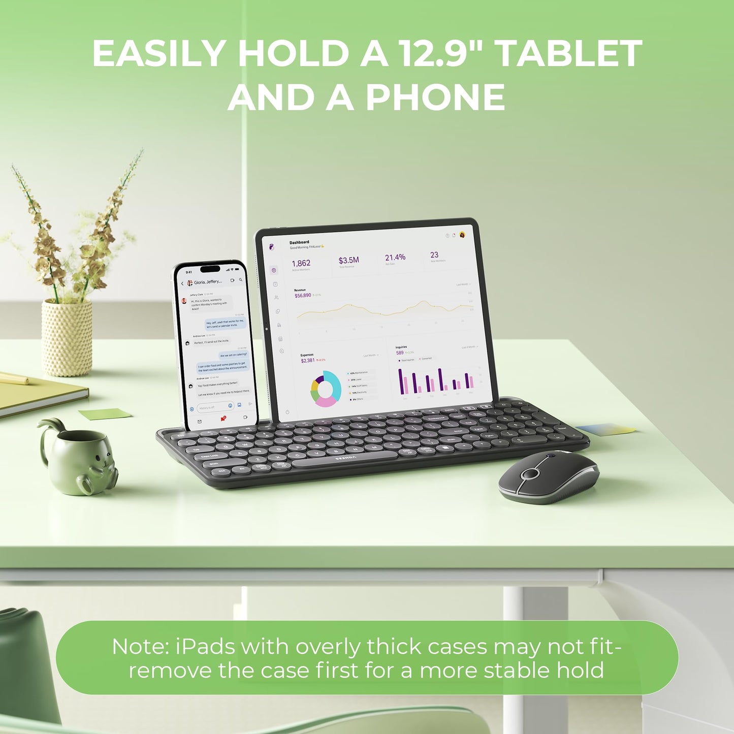 seenda Bluetooth Keyboard and Mouse for iPad, CTU-301 Wireless Multi-Device Connection Bluetooth+2.4G Keyboard Mouse Combo with Tablet Holder for iPad/MacBook/Windows, iOS/Android/Phone, Black