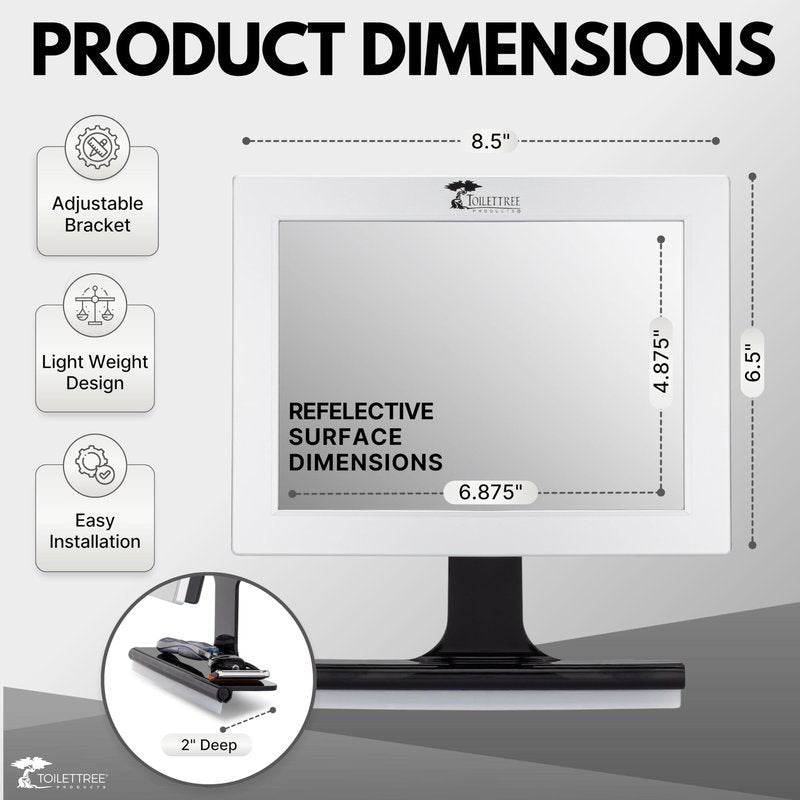 ToiletTree Products Fogless Shower Mirror with Squeegee - Anti-Fog Mirror - Adjustable Shaving Mirror with a Squeegee - Rust-Proof, Impact-Resistance Bathroom Shower Mirror