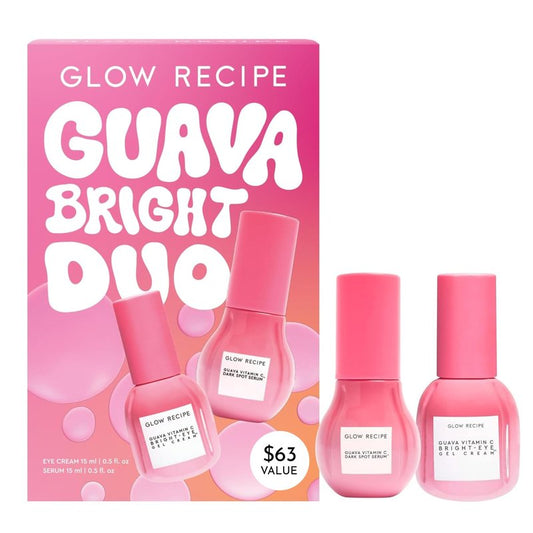 Glow Recipe Guava Brightening Korean Skincare Gift Set - Vitamin C Under Eye Cream Treatment + Hydrating Vitamin C Dark Spot Face Serum with Niacinamide & Peptides, Travel Size (2 Count)