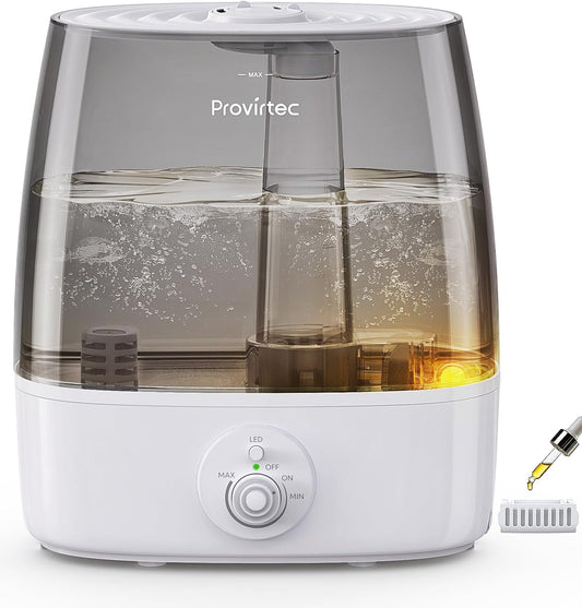 Provirtec 6.5L Humidifier - Ultra Quiet Cool Mist for Large Rooms | Low Maintenance, Top Fill Design, 65H Runtime