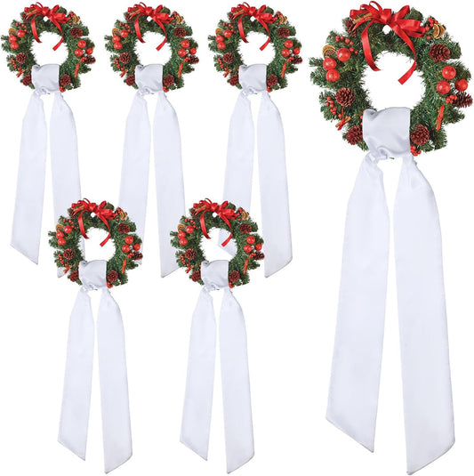 Skiennix 6Pcs White Wreath Sash - Blank Satin Sashes for Embroidery | 3.5" x 58" for Weddings & Holidays