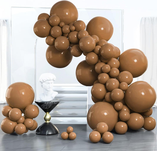 PartyWoo Brown Balloons - 100 Pcs Boho Neutral Coffee Arch Kit | 5-18 Inch Sizes for Weddings & Celebrations