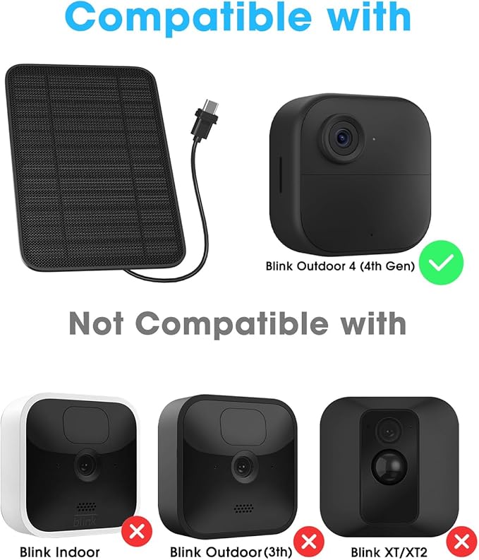 5W Solar Panel Compatible with Blink Outdoor 4(4th Gen)/Outdoor 2K+ Camera, Solar Panel Charger for Blink Camera with 13.1ft Cable Rubber Plug, IP65 Weatherproof, Includes Secure Wall Mount, 1 Pack