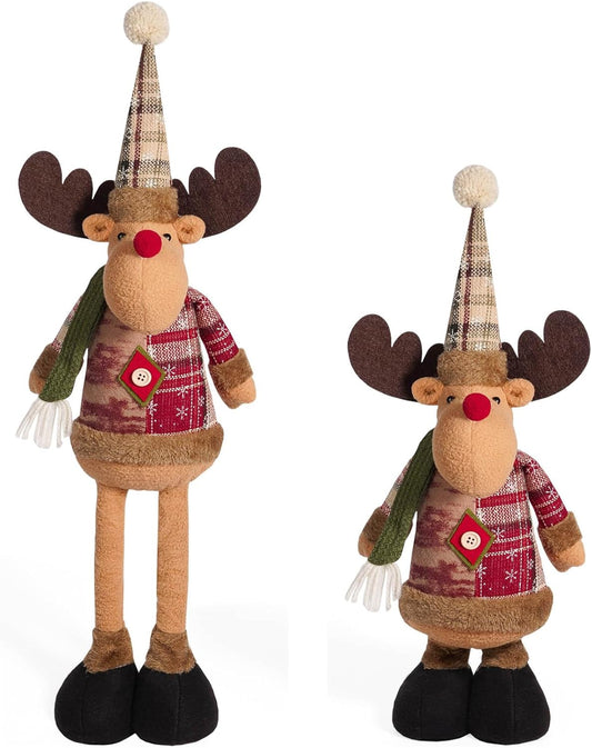 Reindeer Christmas Standing Doll - Telescopic Stuffed Figure for Indoor/Outdoor Decor | Extendable Legs