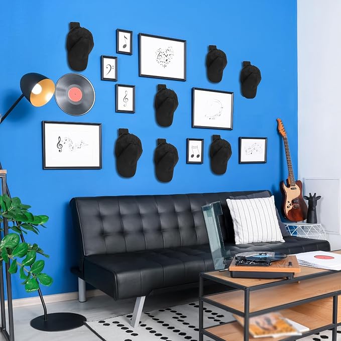 Wonderjune 24 Pcs Headphone Wall Hangers Adhesive Gaming Headset Holder Hooks for Wall Mount Strong Universal Stand Hooks for Most Headphone Controller, Hat, Baseball Caps, Door, Closet (Black)