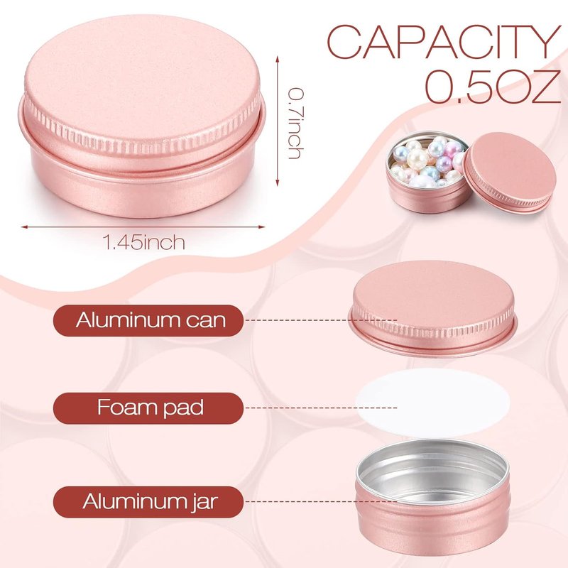 64-Piece Lip Balm Tin Containers - Round Aluminum Jars with Screw Top | 0.5 oz, Rose Gold