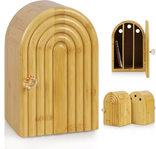 Lzttyee Phone Box for Family Time, Bamboo Cell Phone Jail, 3 Sections Hold 6 Phones, with Charging Holes, Phone Holder Self-Discipline Box, Help Kids Adults Focus Back, Mobile Phone Addiction (Wood)