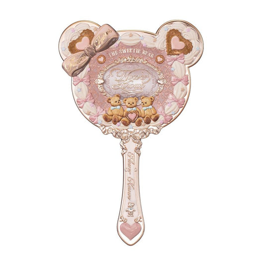 Flower Knows The Sweetie Bear Hand Mirror,Vintage Portable Handheld Mirror,Fancy & Pretty Princess Mirror with Long Handle,Gift for Girls(Creamy Pink)