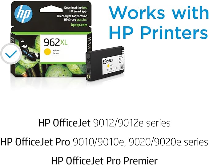 HP 962XL Yellow High-Yield Ink Cartridge | Works with OfficeJet 9010, Pro 9010, 9020 | Eligible for Instant Ink | 3JA02AN