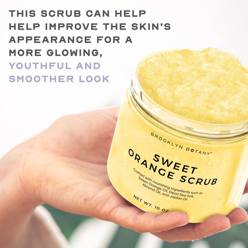 Brooklyn Botany Sweet Orange Body Scrub - Moisturizing and Exfoliating Body, Face, Hand, Foot Scrub - Fights Stretch Marks, Fine Lines, Wrinkles - Great Gifts for Women & Men - 10 oz