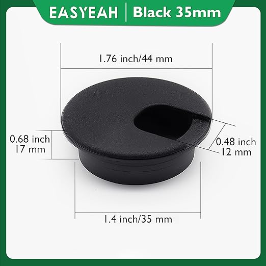 EASYEAH 5 Pcs Desk Grommet 1-3/8" / 35 mm, Desk Cord Hole Cover, Cable Grommet ABS Plastic, Desk Hole Grommet for Home & Office Pc, Detachable Cable Cord Organizer-Black