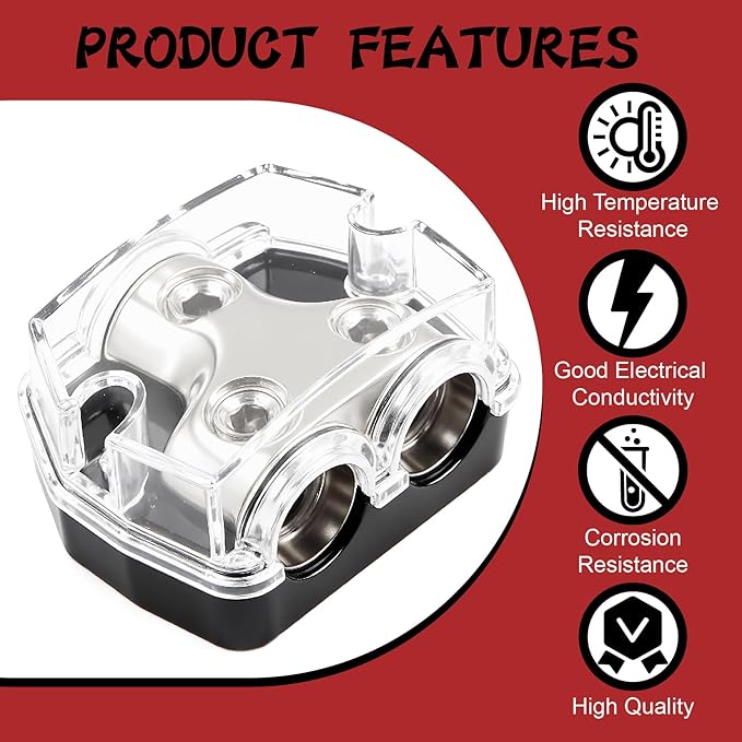 TuoLauthon 2 Way Power Distribution Block 1x 0 GA in 2X 0 GA Out Circuit Protector Distribution Connecting Blocks for Car Audio Splitter,1Pc with Installation Kit