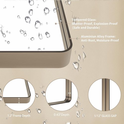 LOAAO Bronze Bathroom Mirror - 40”X30” Rounded Rectangle with Anti-Rust Brushed Metal Frame | Versatile Hanging Options