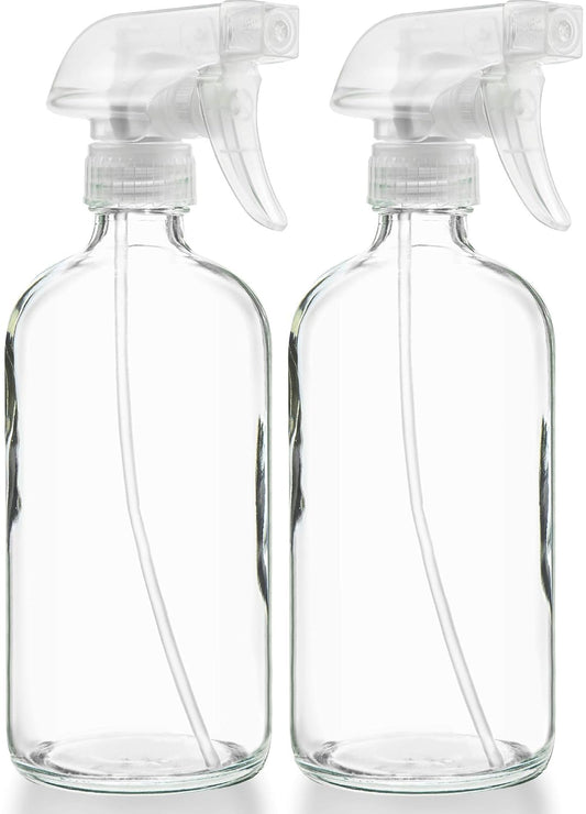 Sally's Organics® Clear Glass Spray Bottles - Refillable 16 oz for Essential Oils & Cleaning - 2 Pack