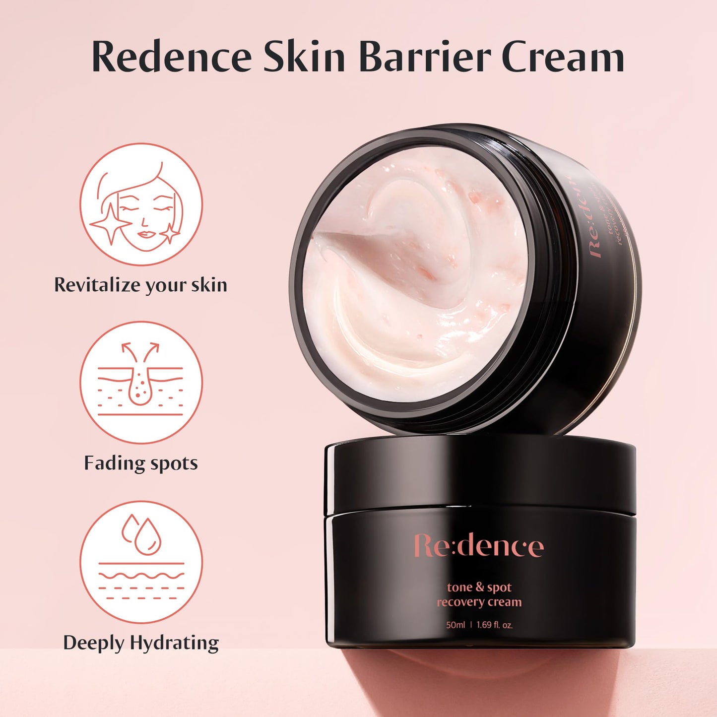 [Redence] 5% Niacinamide & Triple Hyaluronic Acid Skin Barrier Moisturizer Cream for Even Tone, Deep Hydration & Sensitive Skin Care, 1.69 fl oz