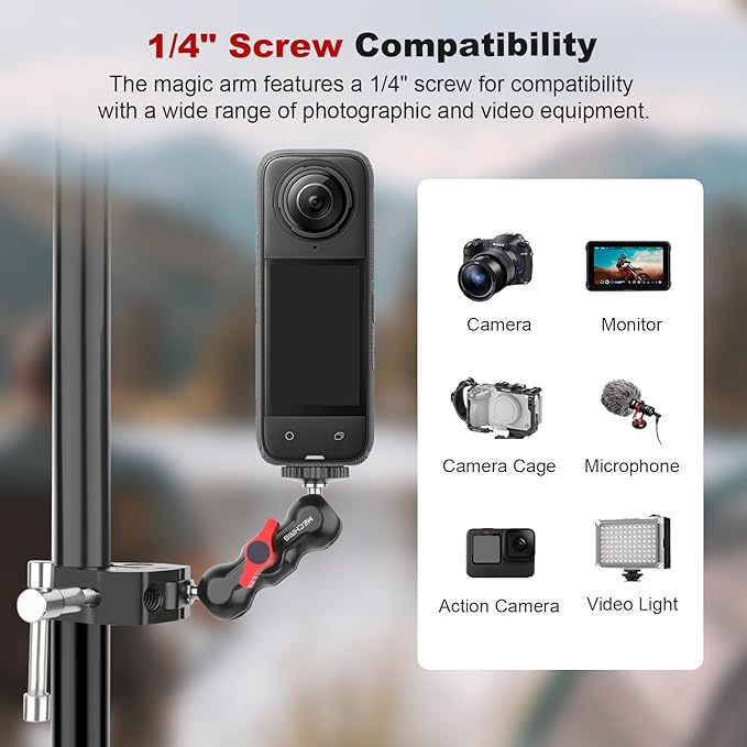 Mechrig Camera Clamp Mount with Dual Ballhead Magic Arm, Aluminum Camera Mount Super Clamp Kit for DSLR Action Camera/Phone/Monitor/LED Light/Microphone, for Desk/Tripod/Tube/Crossbar (SY001)