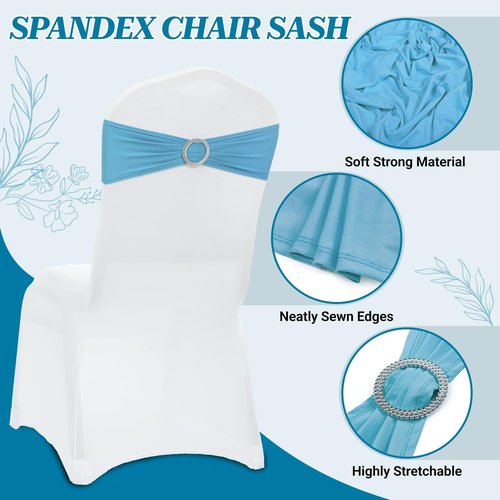 MDS Premium Stretch Chair Sashes - Pack of 100 Elastic Covers with Buckle Slider for Weddings | Blue