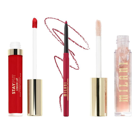 Milani Stay Put Longwear Liquid Lipstick & Lip Liner Set - Highly Pigmented Retractable Pencil & Plumping Balm