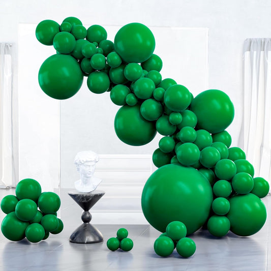 PartyWoo Dark Green Balloons - 100 Pcs Assorted Sizes for Graduation & Birthday Decorations | Emerald Green Arch Kit