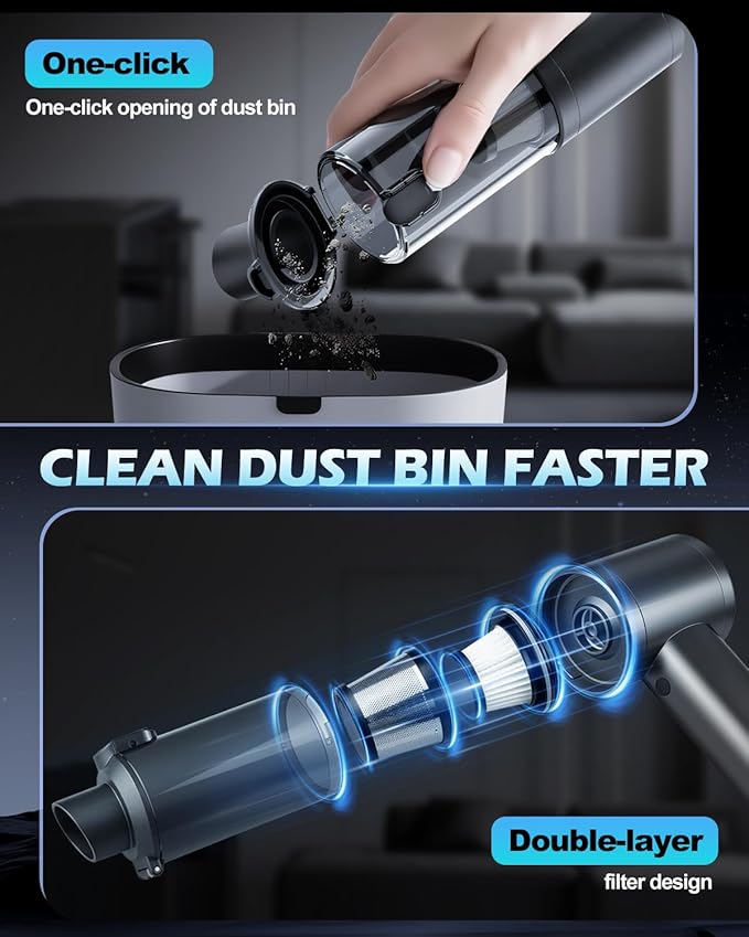 Torlaist Handheld Car Vacuum Cleaner, 15000PA Car Vacuum Cleaner and Air Duster, High Power Handheld Vacuum Cordless Rechargeable with Multi-Nozzles, Portable Mini Cars Vacuum for Cars Home Office
