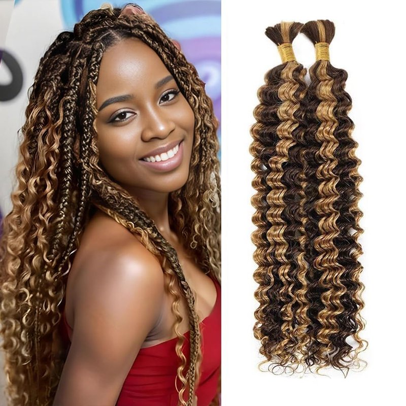 Cklikeb Braiding Human Hair 100g 20 Inch Color P4/27 Deep Water Wave Bulk Human Hair for Braiding No Weft Brazilian Virgin Deep Curly Human Hair Extensions for Boho Braids P4/27 Color, 20 inch,100g)