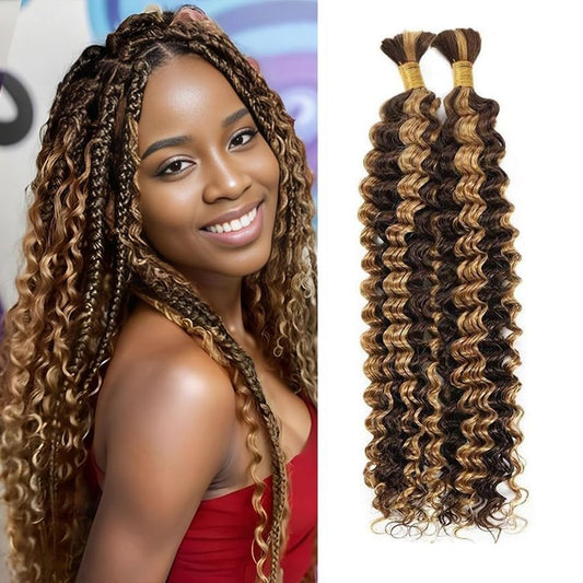 Cklikeb Braiding Human Hair 100g 20 Inch Color P4/27 Deep Water Wave Bulk Human Hair for Braiding No Weft Brazilian Virgin Deep Curly Human Hair Extensions for Boho Braids P4/27 Color, 20 inch,100g)
