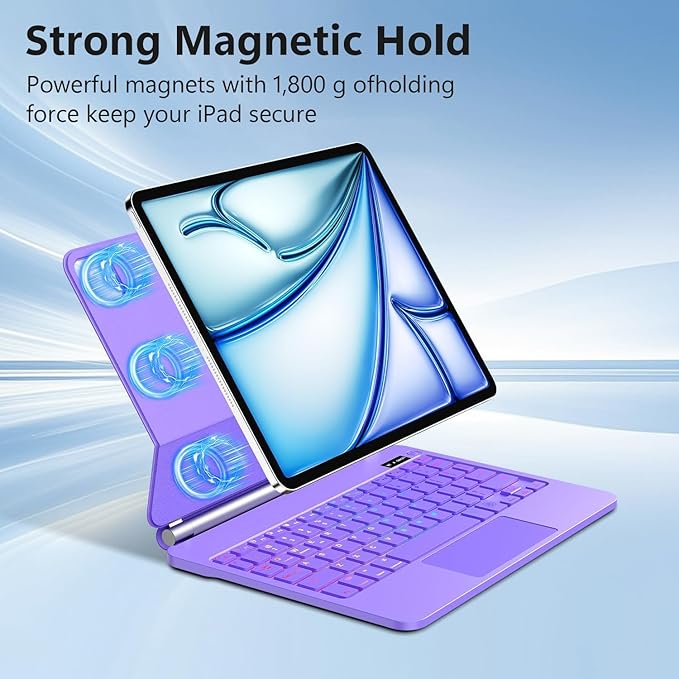 Keyboard Case for iPad Air 13 inch (M3 2025/M2, 2024),iPad Pro 12.9 inch (3/4/5/6th Gen) Magic Magnetic Backlit Keyboard Case with Multi-Touch Trackpad- Easy-Set Floating Cantilever Stand (Purple)