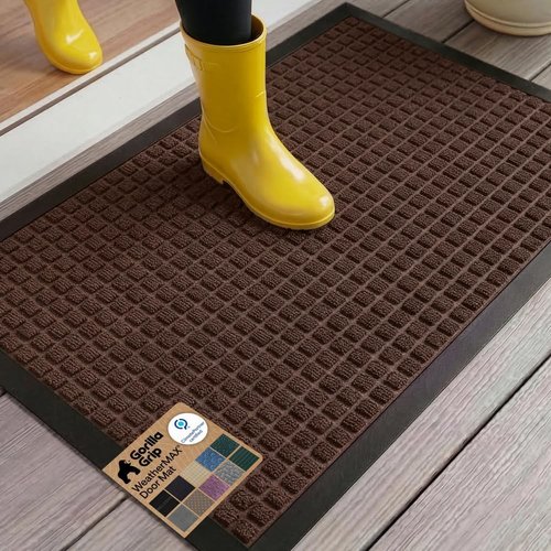 GORILLA GRIP Waterproof All-Season WeatherMAX Doormat - 35x23 Natural Rubber, Stain & Fade Resistant, Easy Clean