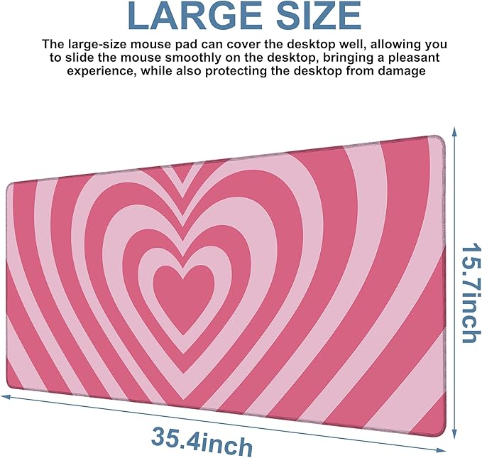 NITAHHHY Gaming Desk Pad Large Extra Length Retro Style Hearts Mouse Pad Keyboard Laptop Non-Slip Waterproof with Rubber Base Thick Stitched Edge Mouse Mat for Office Home 35.4 x 15.7 Inches