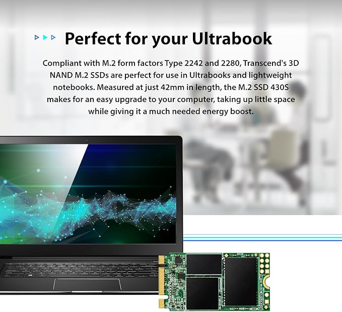 Transcend MTS430 256GB M.2 2242 SATAIII SSD with Dram Cache, Up to 530MB/s, Compatible with Ultrabook/Laptop/PC/Desktop, 3D TLC NAND Flash Internal SSD, LDPC Error Correction, SLC Cache, B+M Key