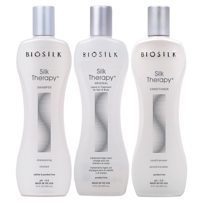 BioSilk 3-Piece Silk Therapy Kit, Shampoo, Conditioner & Serum for Healthy, Shiny, Manageable Hair, Sulfate-Free, Paraben-Free, Cruelty-Free, 12 Oz Haircare Set